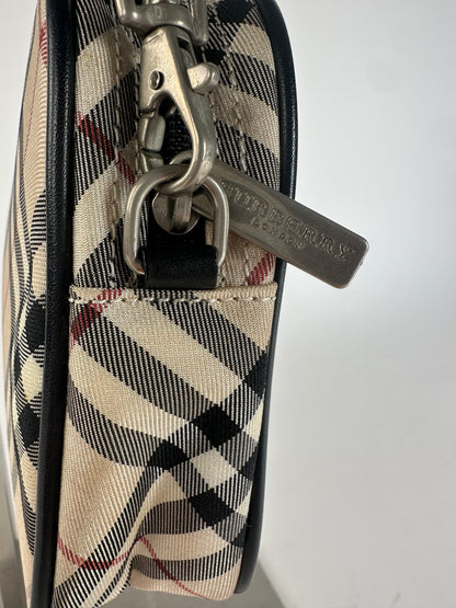 Vintage Burberry Nova Check Leather / Polyester Handbag Beige Black