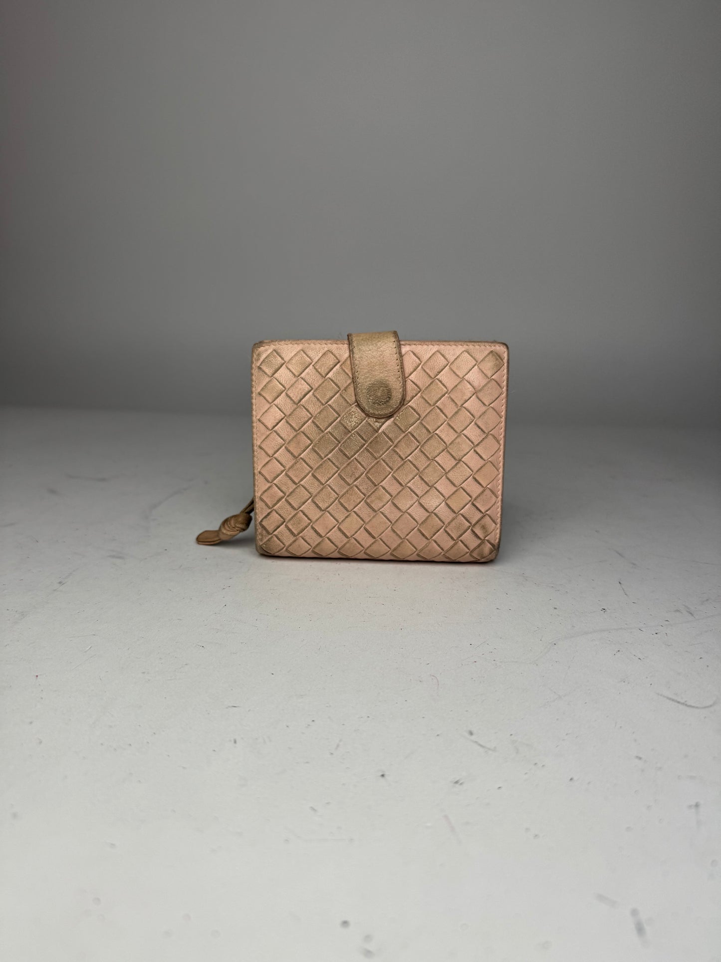 Vintage Bottega Veneta Intrecciato Leather Wallet Pink