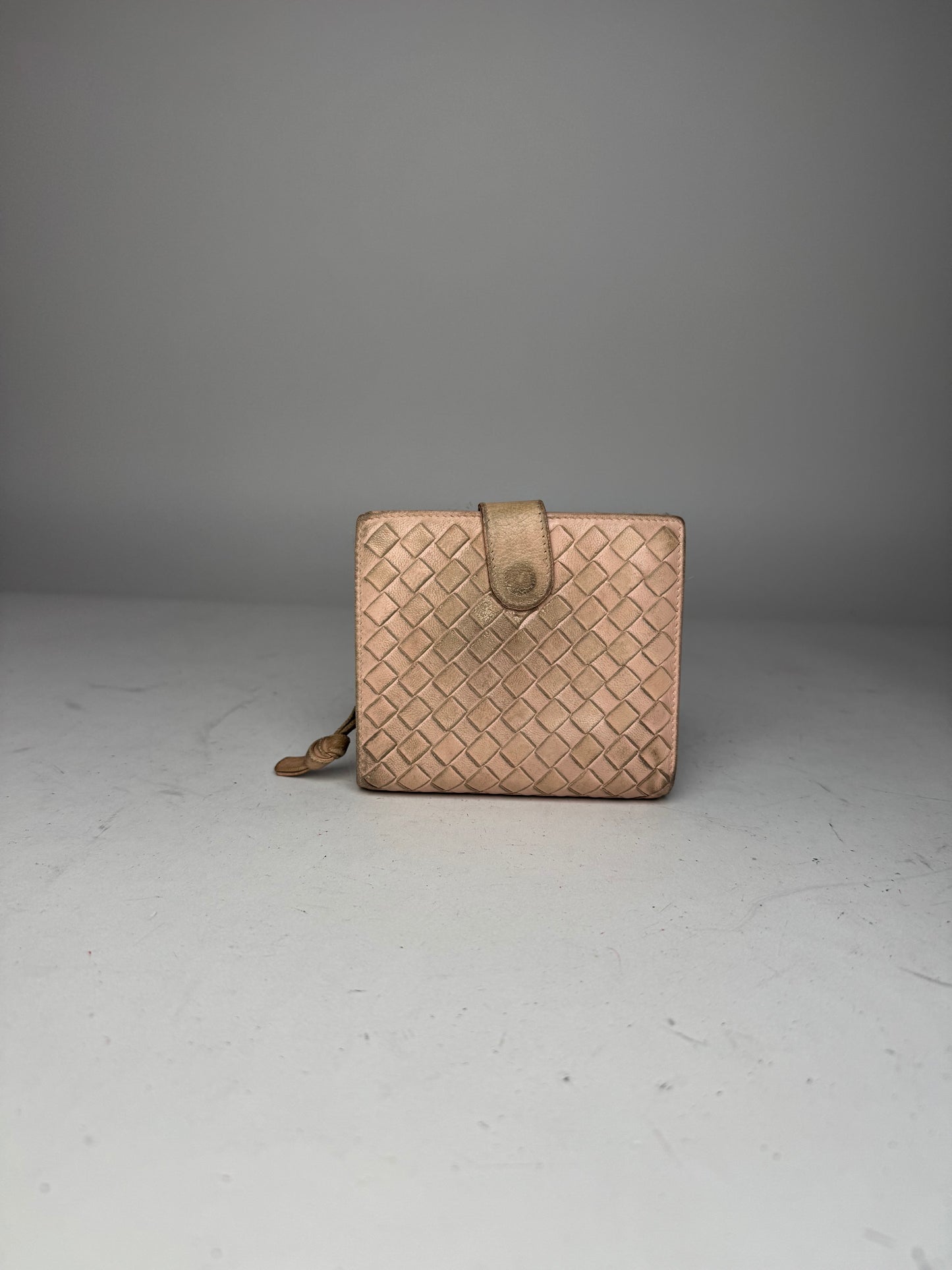 Vintage Bottega Veneta Intrecciato Leather Wallet Pink