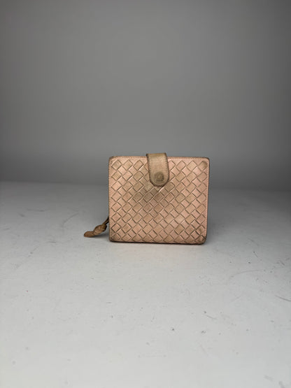 Vintage Bottega Veneta Intrecciato Leather Wallet Pink