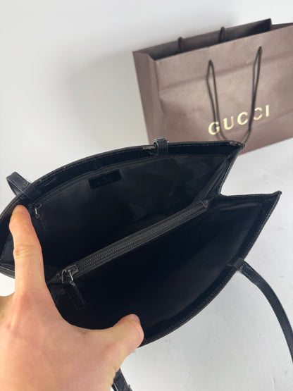 Vintage Gucci Monogram Leather Canvas Handbag Black