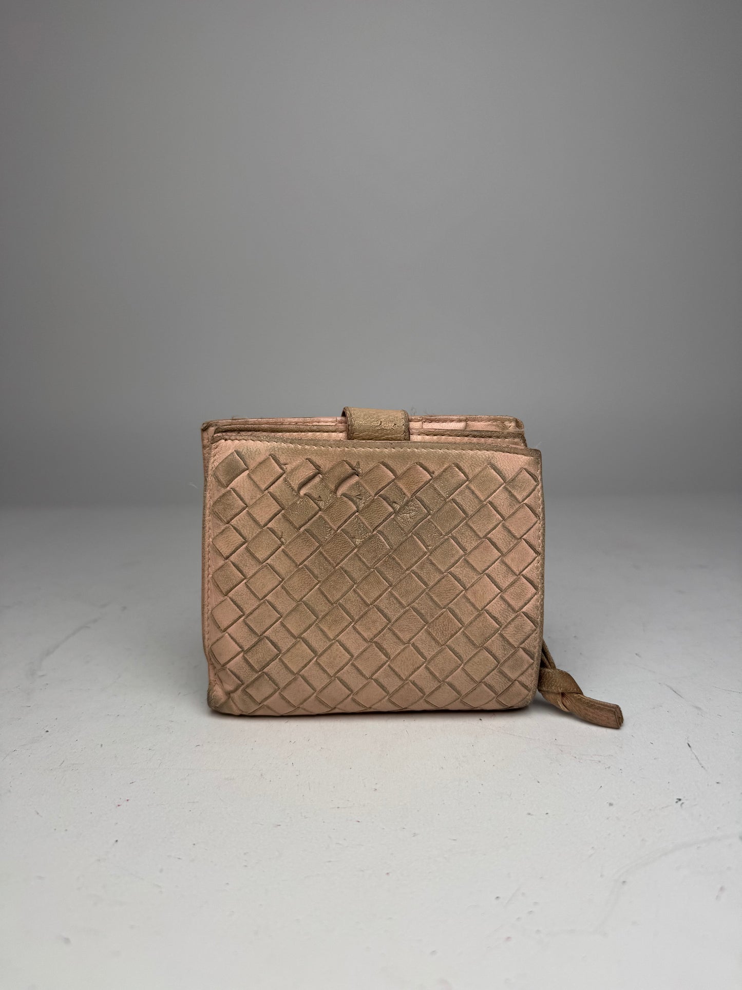 Vintage Bottega Veneta Intrecciato Leather Wallet Pink