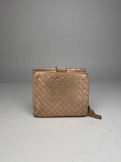 Vintage Bottega Veneta Intrecciato Leather Wallet Pink