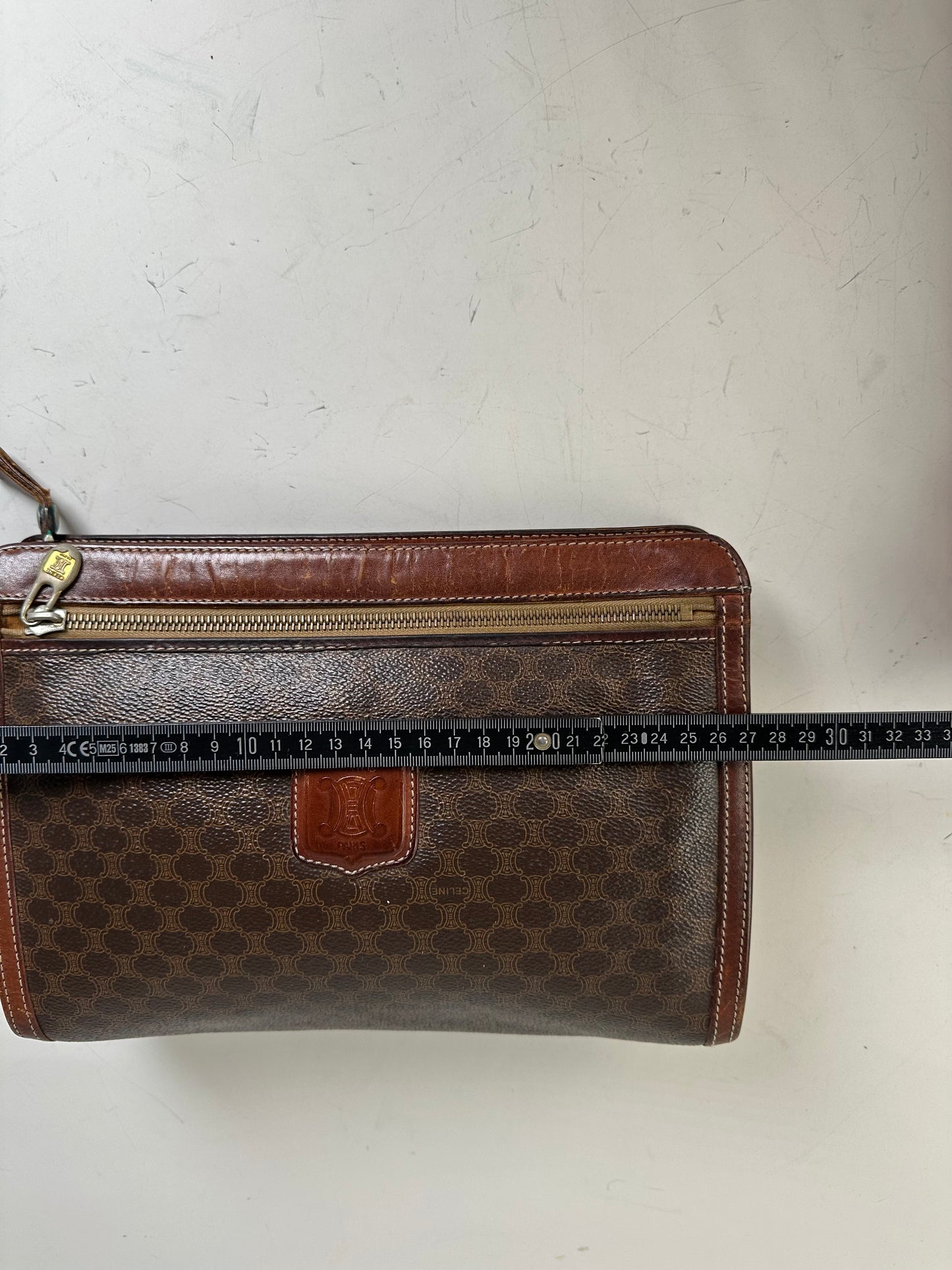 Vintage Celine Coated Canvas Pouch Brown Rust Gold