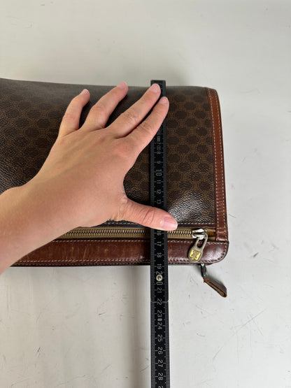 Vintage Celine Coated Canvas Pouch Brown Rust Gold