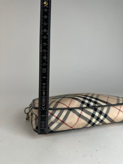 Vintage Burberry Nova Check Leather / Polyester Handbag Beige Black