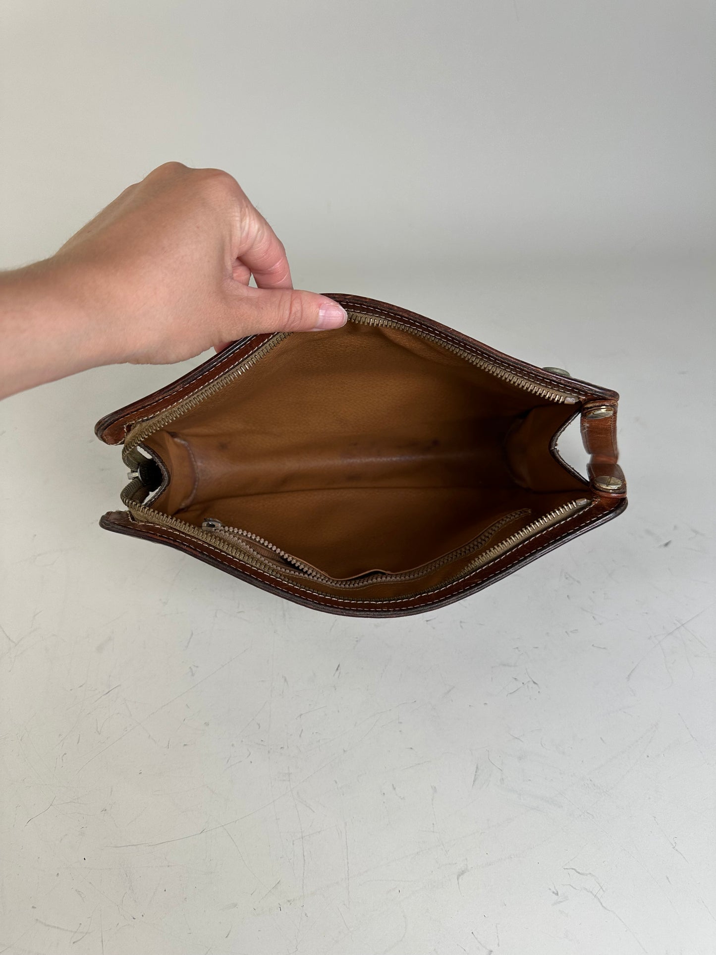 Vintage Celine Coated Canvas Pouch Brown Rust Gold