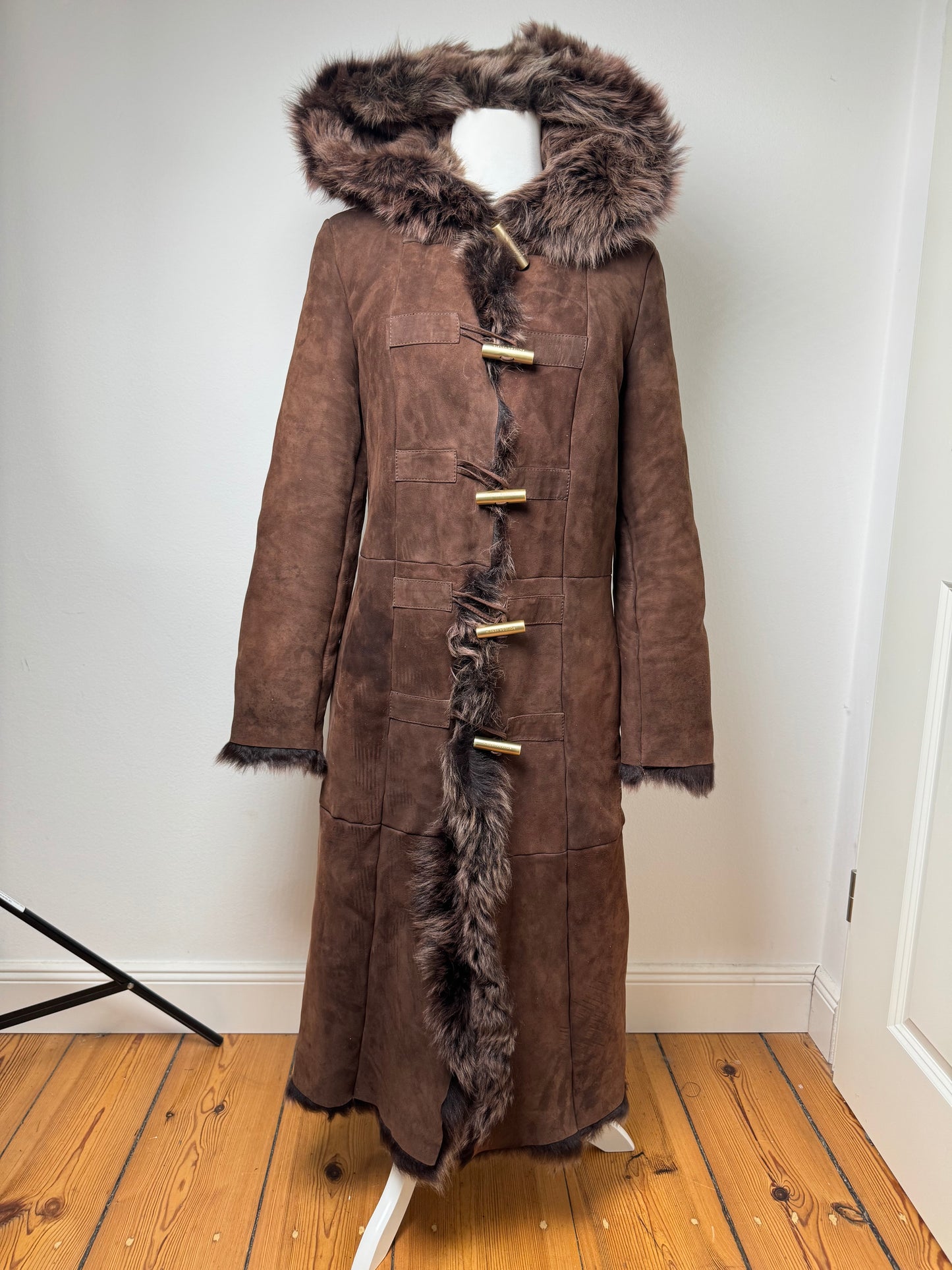 Vintage Bottega Veneta Leather Fur Coat brown 36/S