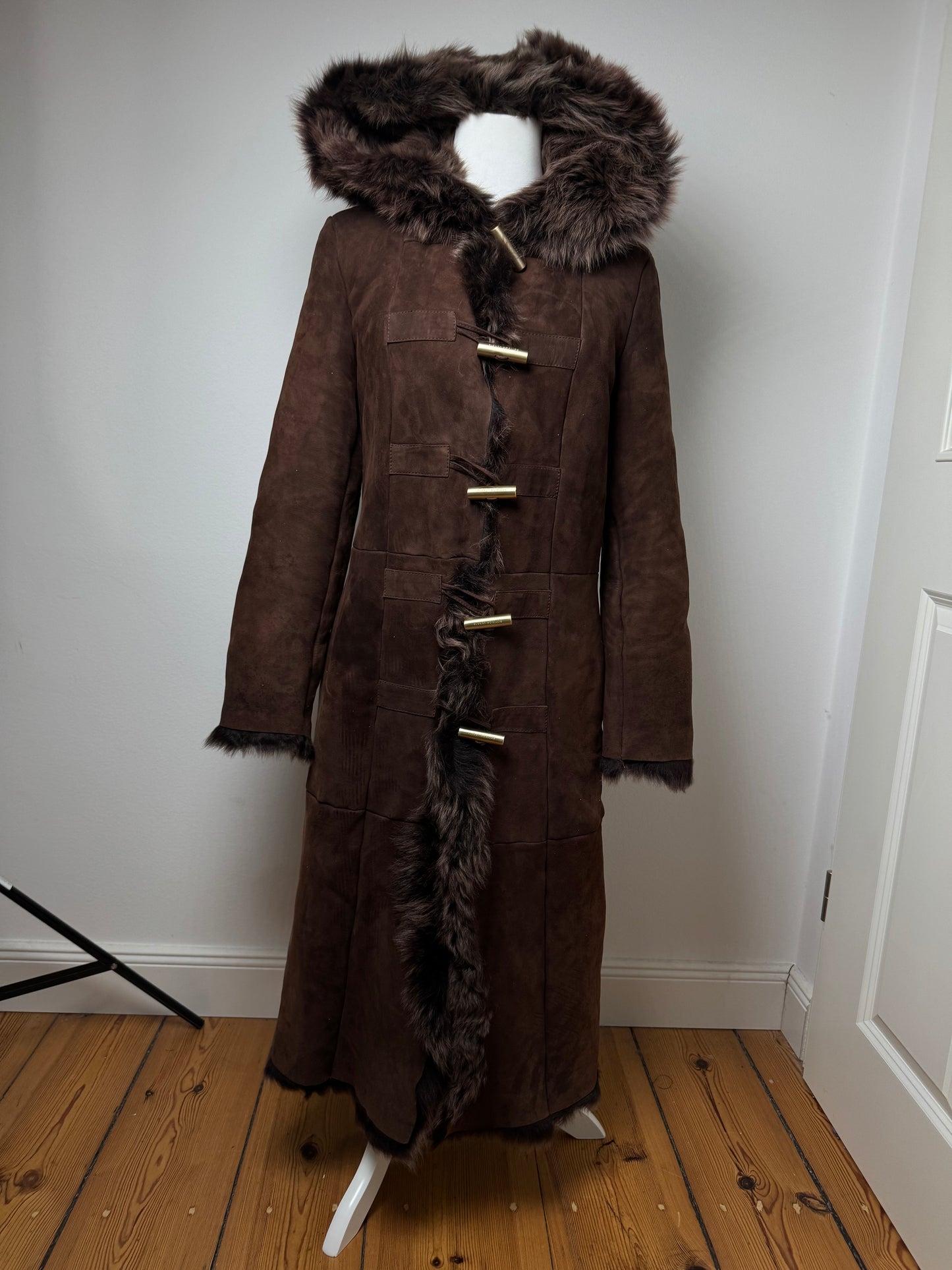 Vintage Bottega Veneta Leather Fur Coat brown 36/S