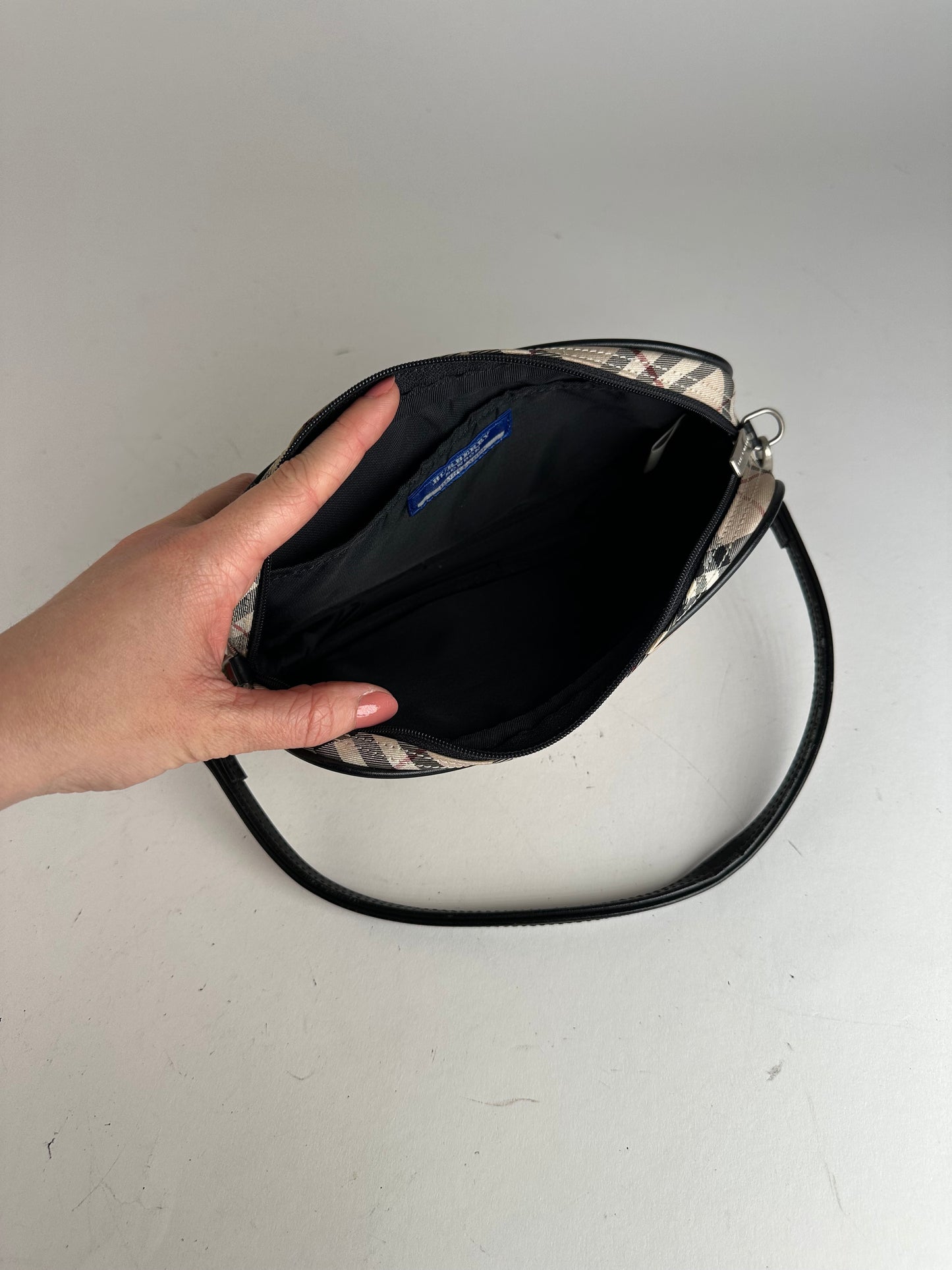 Vintage Burberry Nova Check Leather / Polyester Handbag Beige Black