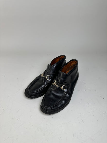 Vintage Gucci Leather Loafers Black Silver EU40.5