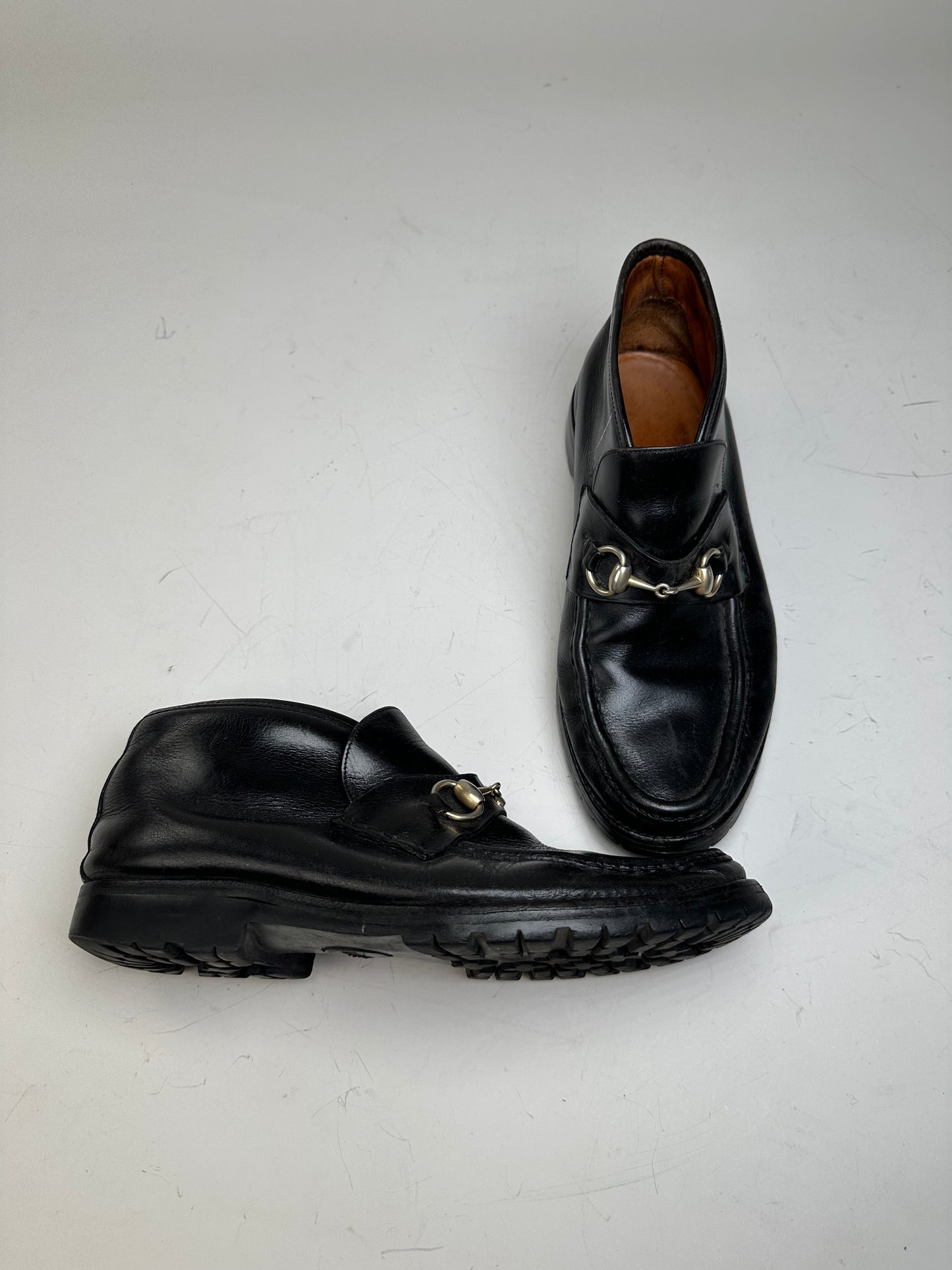 Vintage Gucci Leather Loafers Black Silver EU40.5