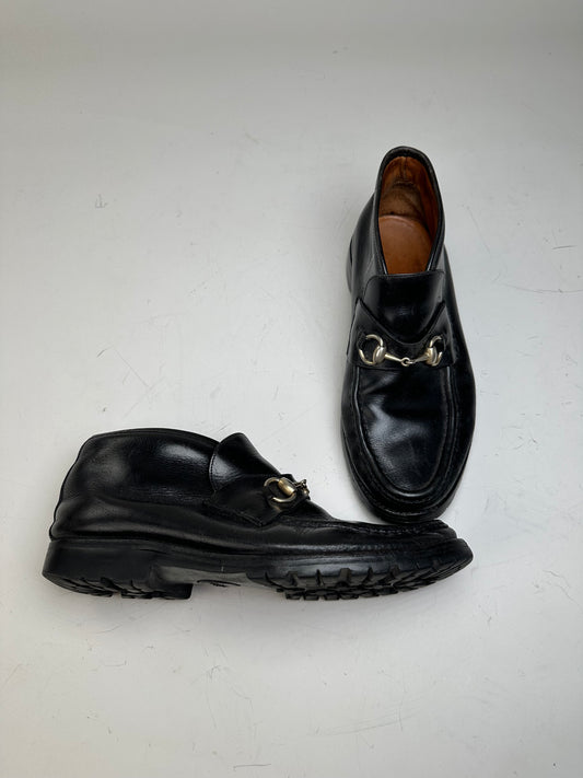 Vintage Gucci Leather Loafers Black Silver EU40.5