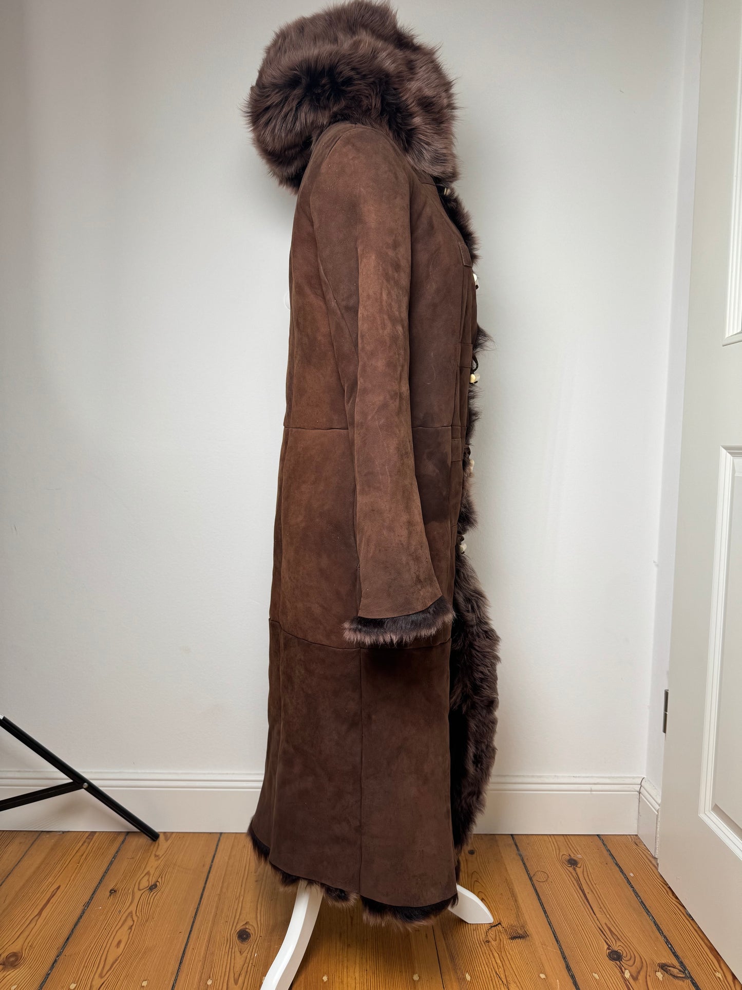 Vintage Bottega Veneta Leather Fur Coat brown 36/S