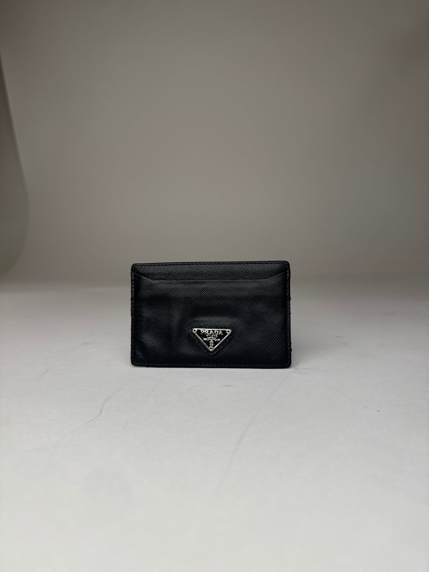 Vintage Prada Triangle Saffiano Leather Card Holder Black