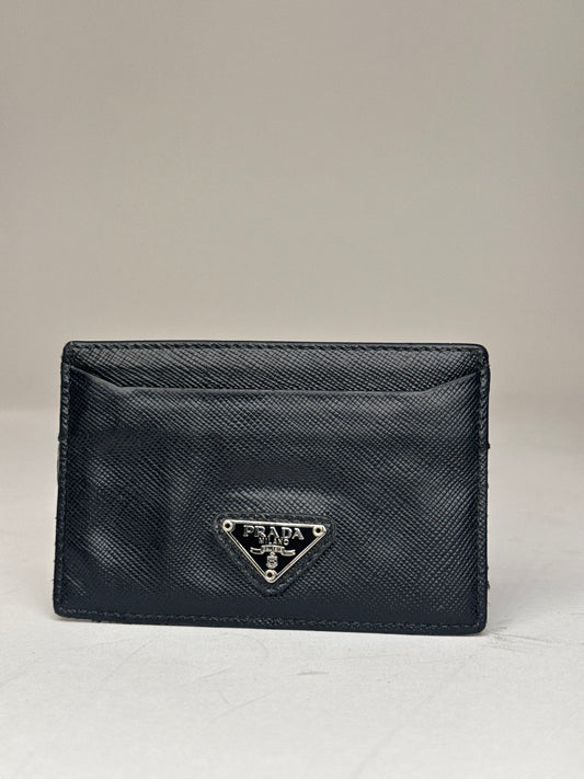 Vintage Prada Triangle Saffiano Leather Card Holder Black