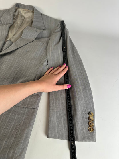 Vintage Dior Men’s Wool Blend Blazer Light Grey Stripe XL