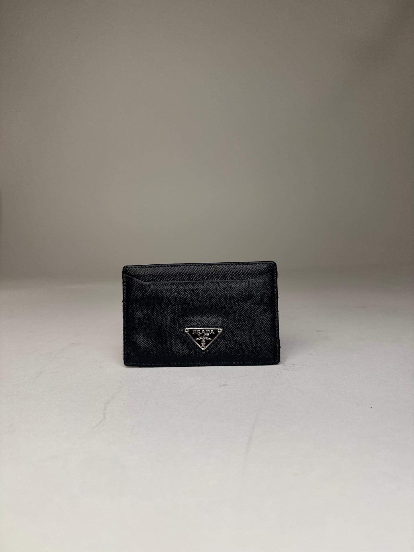 Vintage Prada Triangle Saffiano Leather Card Holder Black