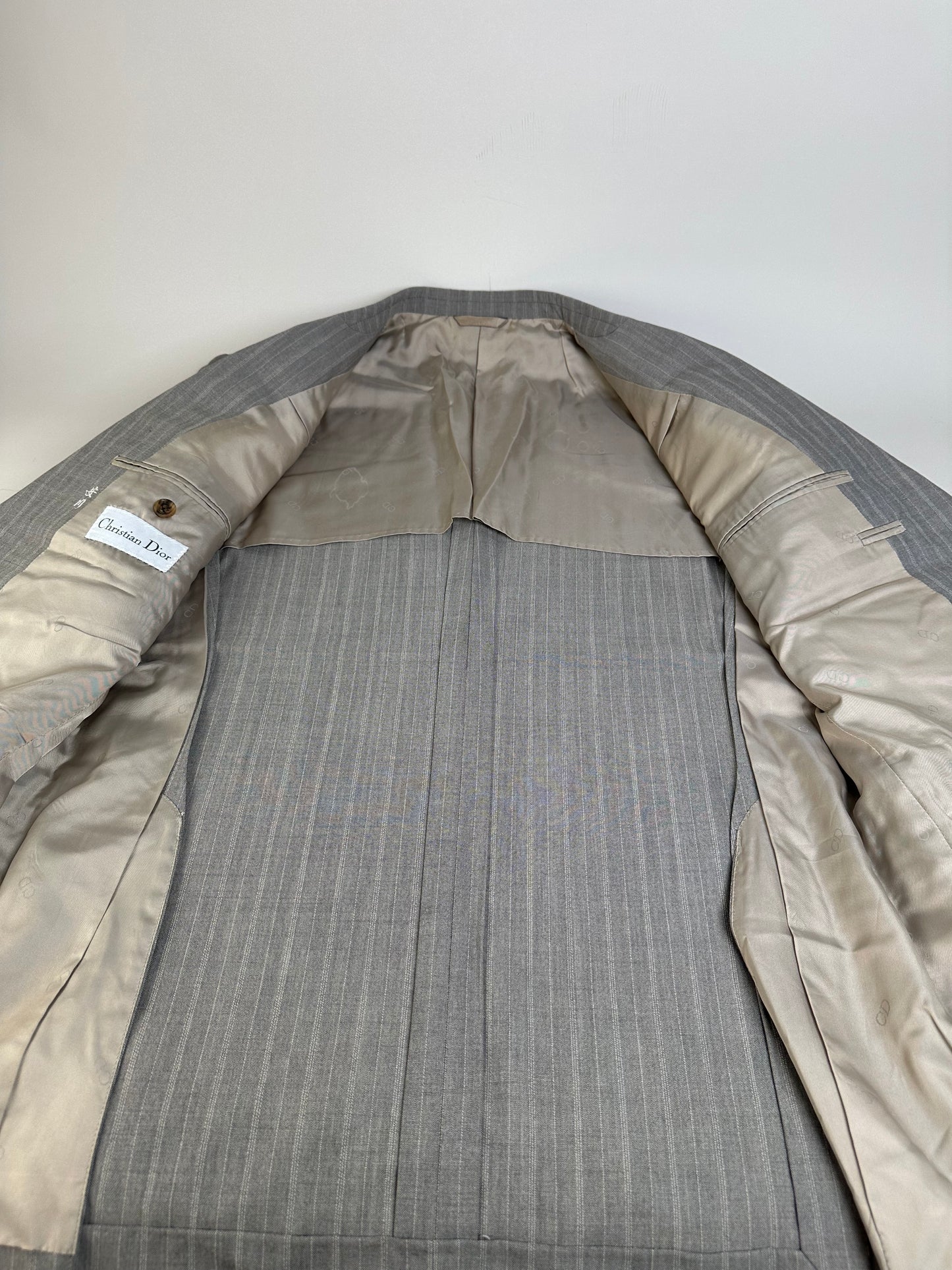 Vintage Dior Men’s Wool Blend Blazer Light Grey Stripe XL