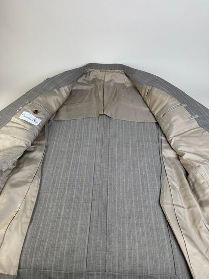Vintage Dior Men’s Wool Blend Blazer Light Grey Stripe XL
