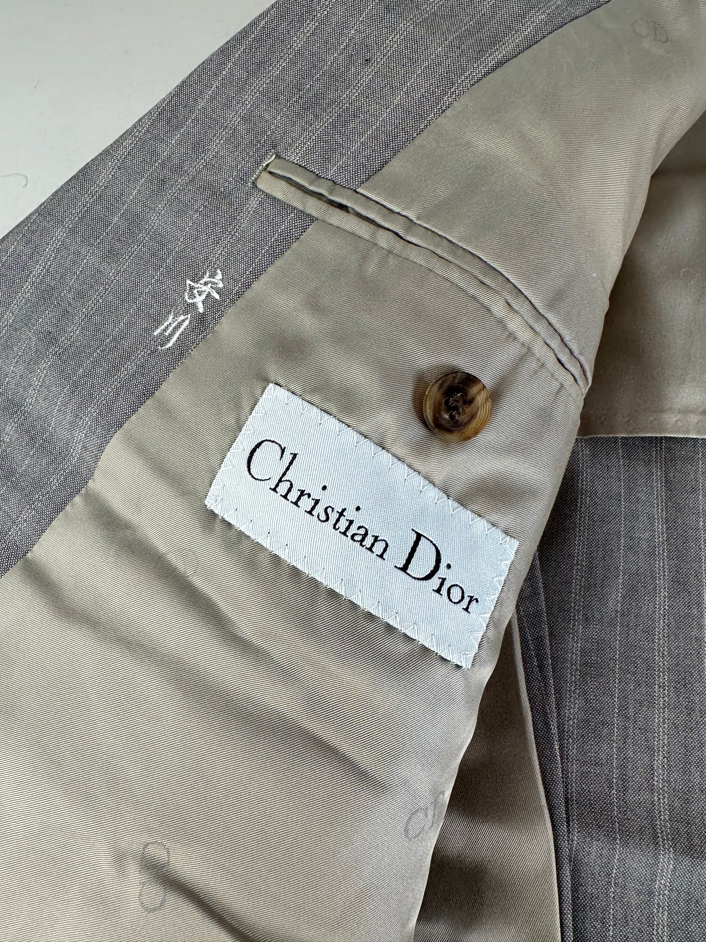 Vintage Dior Men’s Wool Blend Blazer Light Grey Stripe XL
