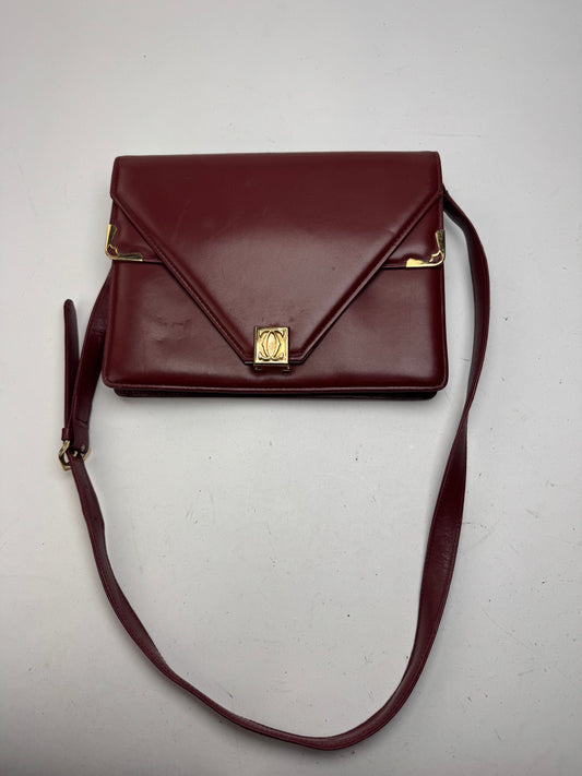 Vintage Cartier Crossbody Leather Bag Burgundy