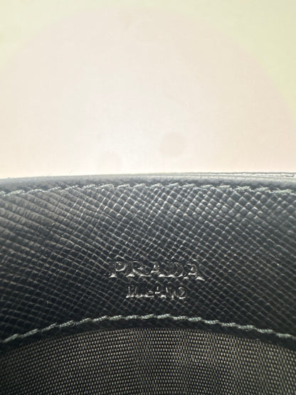 Vintage Prada Triangle Saffiano Leather Card Holder Black