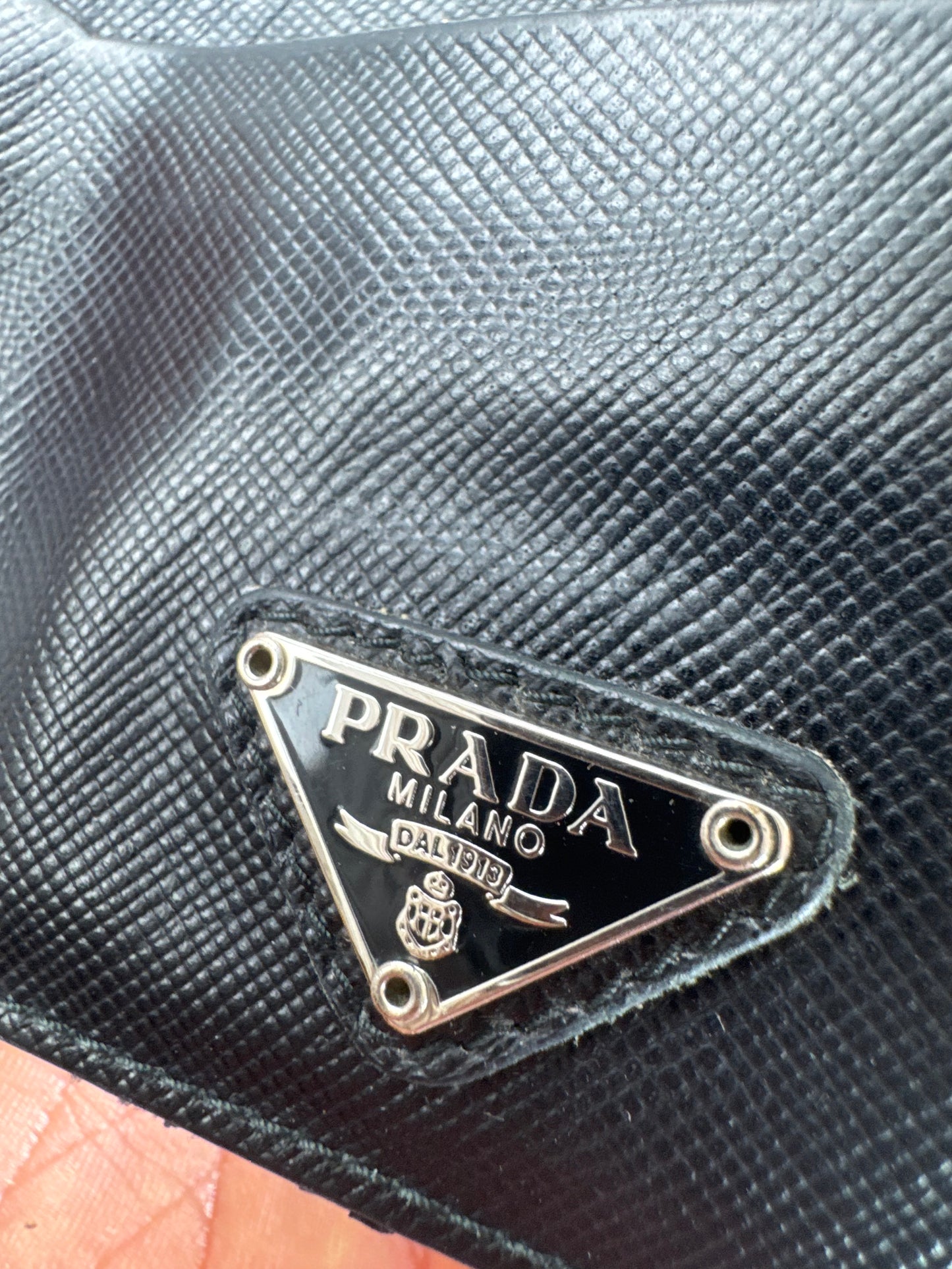 Vintage Prada Triangle Saffiano Leather Card Holder Black