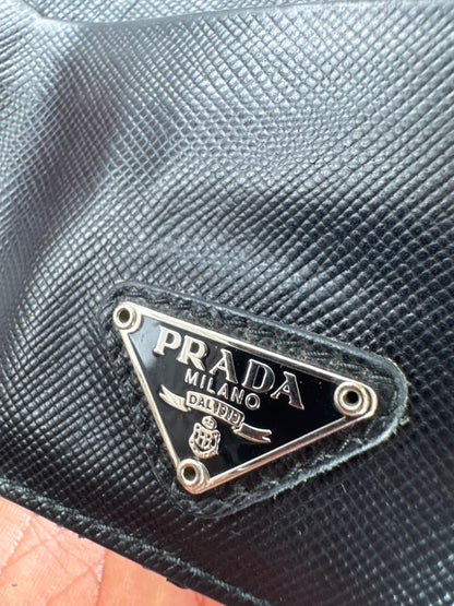 Vintage Prada Triangle Saffiano Leather Card Holder Black