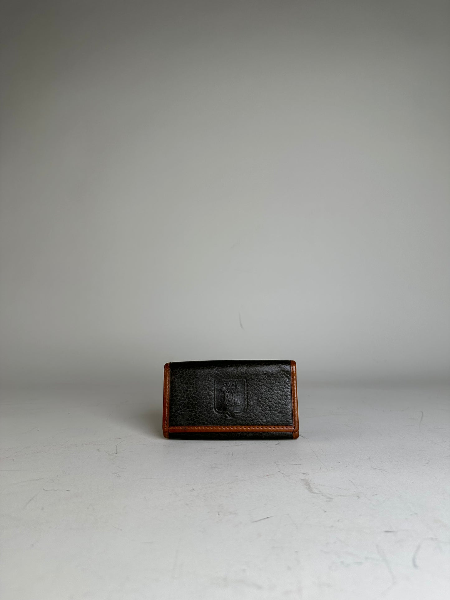 Vintage Celine Textured Leather Card Holder Black Brown Gold
