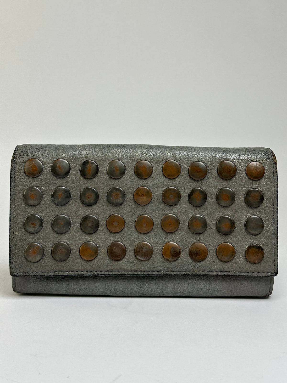 Vintage Marni Studded Leather Bifold Wallet Grey Brass
