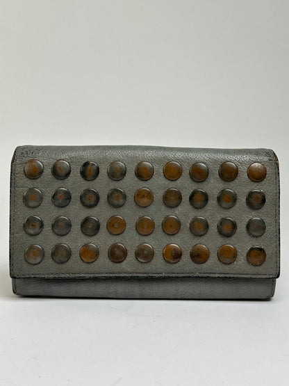 Vintage Marni Studded Leather Bifold Wallet Grey Brass