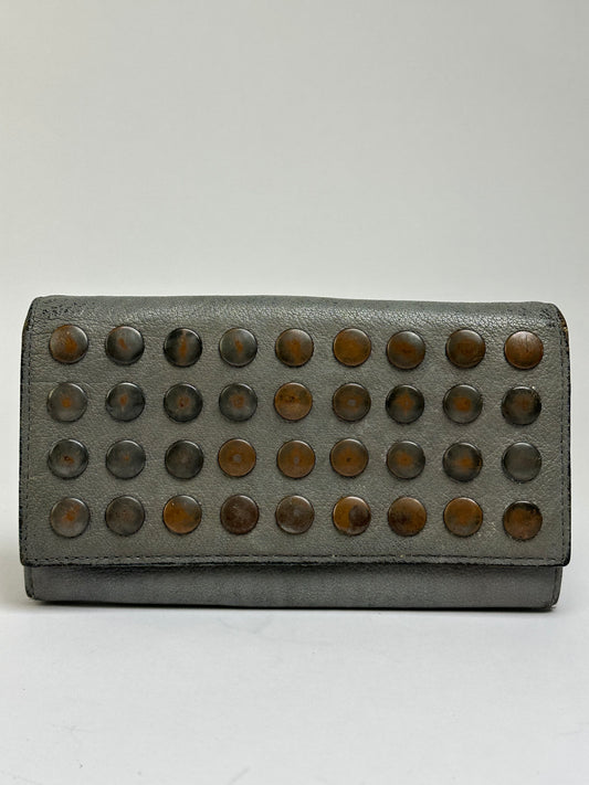 Vintage Marni Studded Leather Bifold Wallet Grey Brass