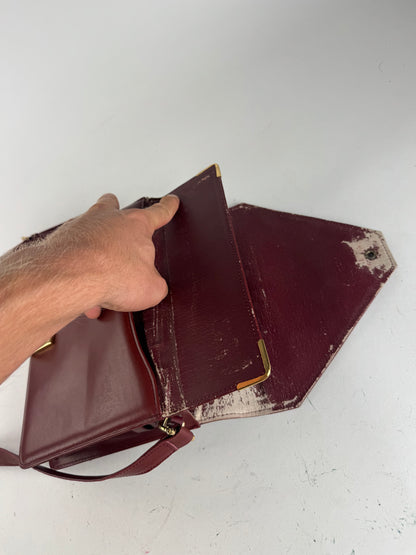Vintage Cartier Crossbody Leather Bag Burgundy