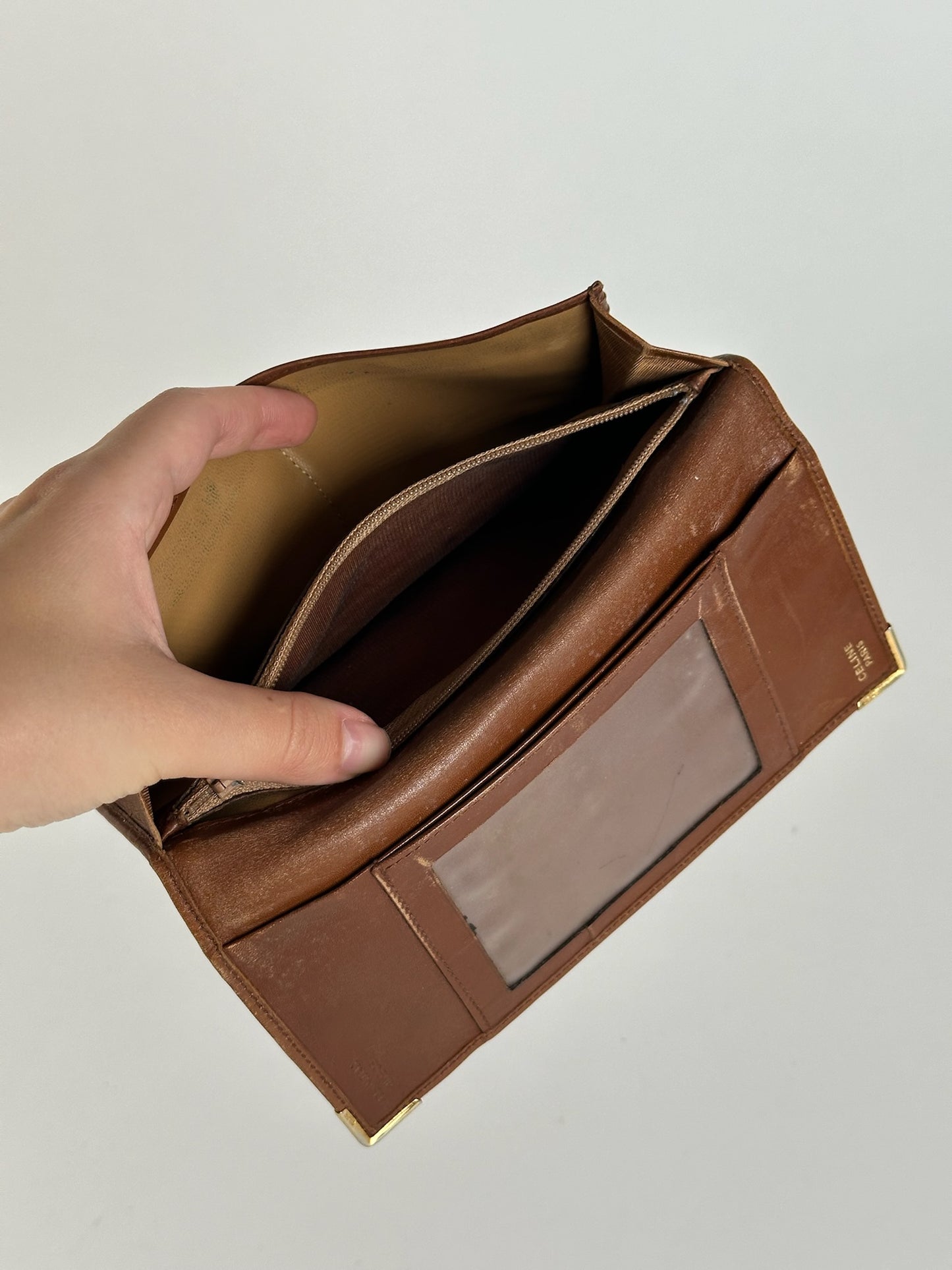 Vintage Celine Paris Leather ID Card Holder Brown