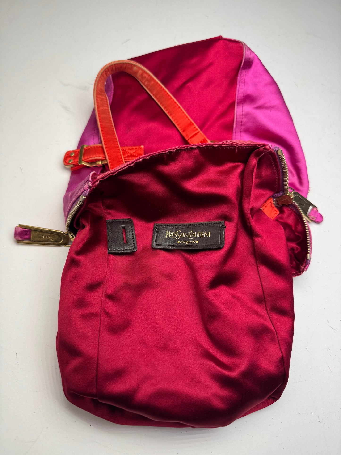 Vintage Yves Saint Laurent Velvet Leather Mini Handbag Pink Red Orange