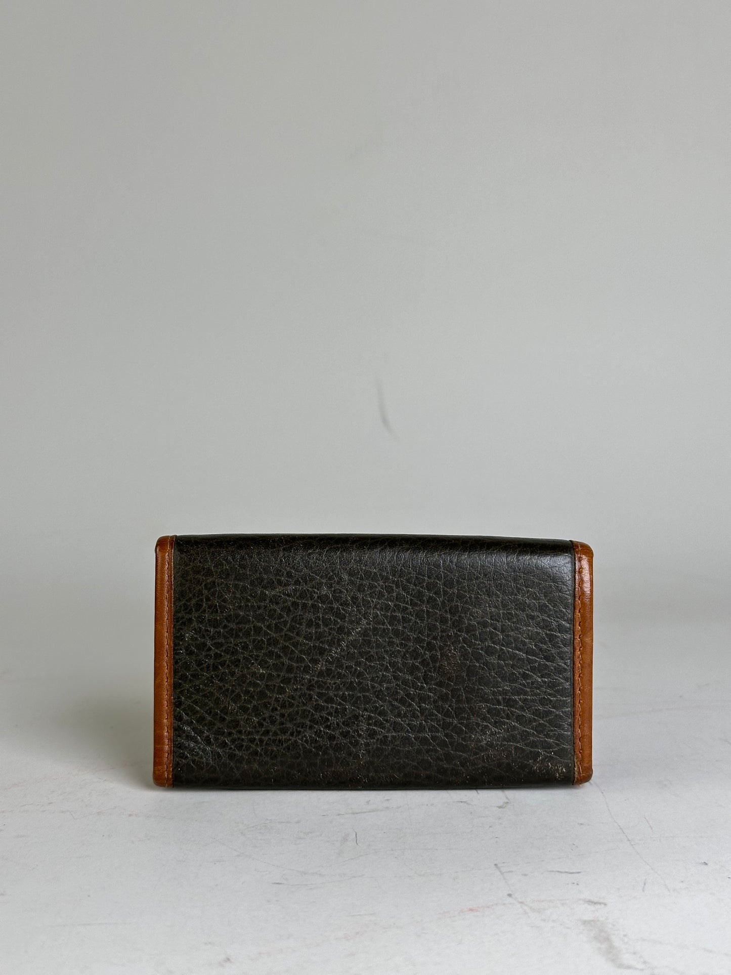 Vintage Celine Textured Leather Card Holder Black Brown Gold