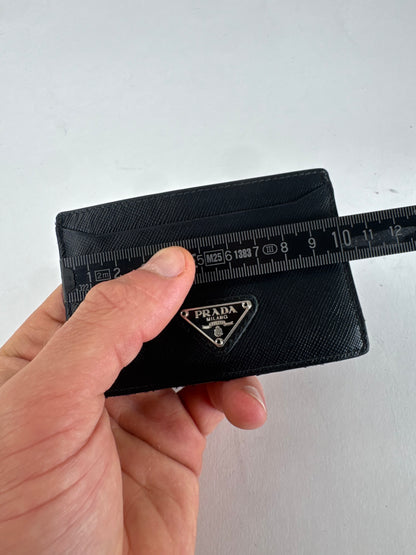 Vintage Prada Triangle Saffiano Leather Card Holder Black