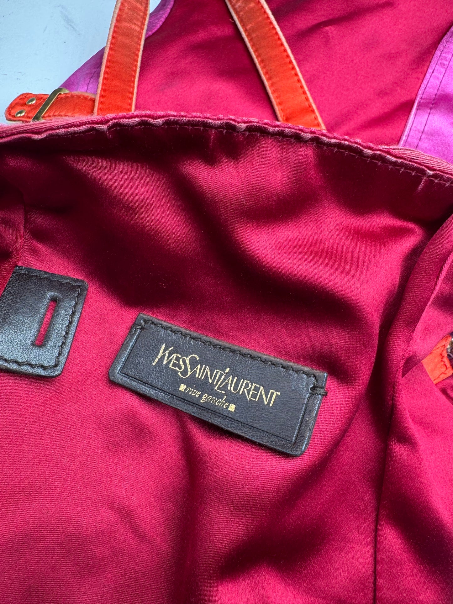 Vintage Yves Saint Laurent Velvet Leather Mini Handbag Pink Red Orange