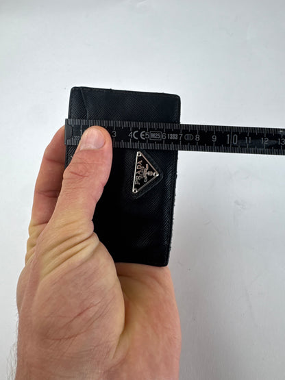 Vintage Prada Triangle Saffiano Leather Card Holder Black