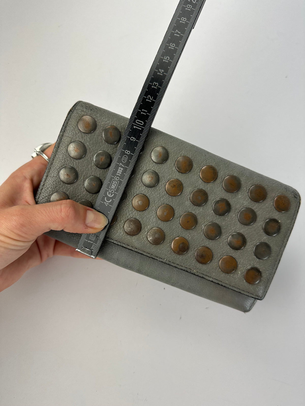Vintage Marni Studded Leather Bifold Wallet Grey Brass