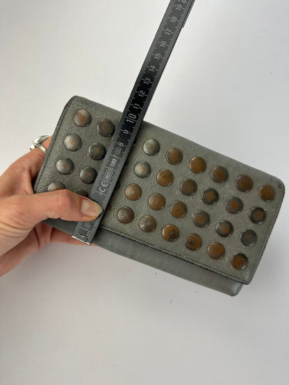 Vintage Marni Studded Leather Bifold Wallet Grey Brass