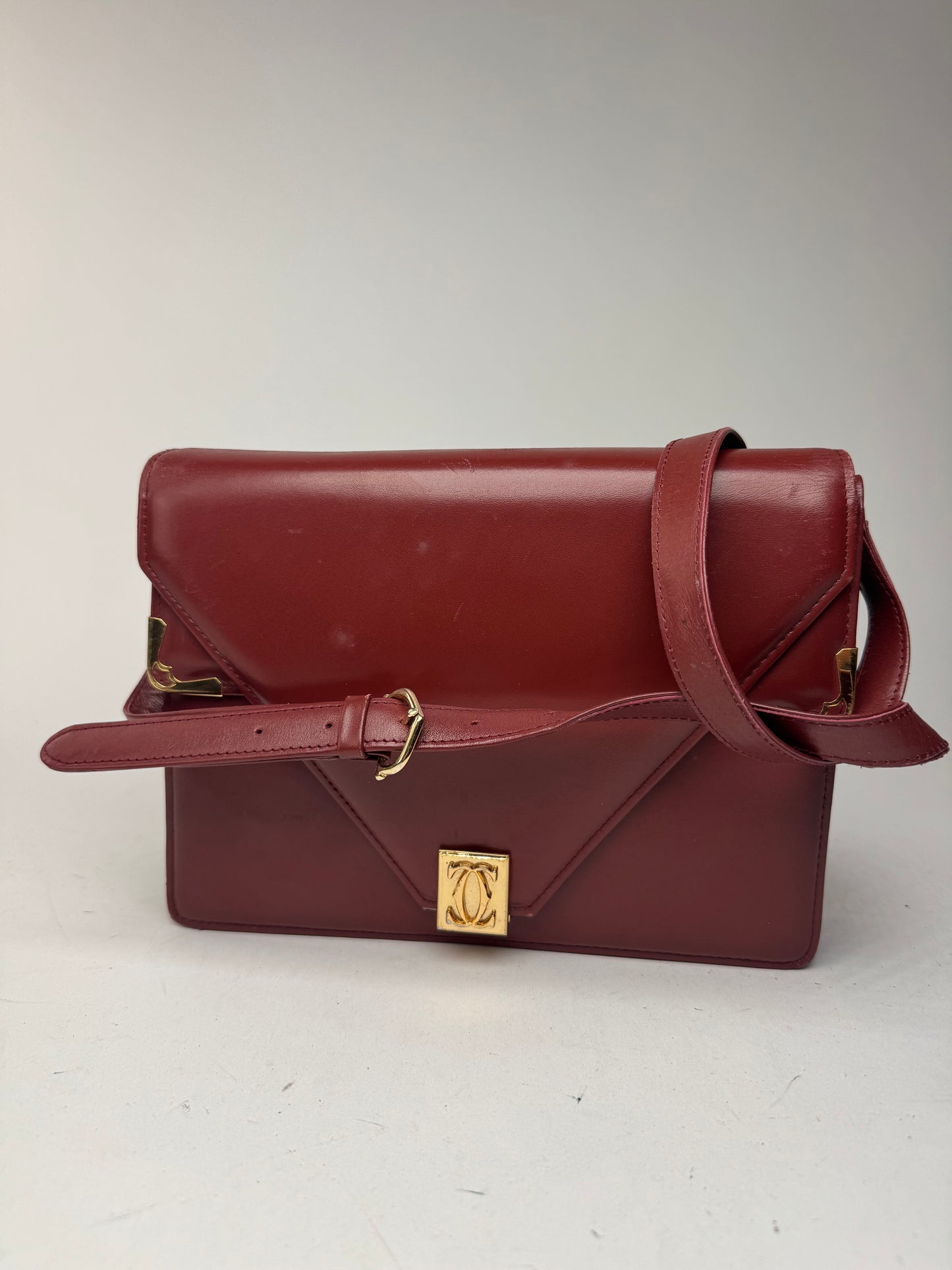Vintage Cartier Crossbody Leather Bag Burgundy