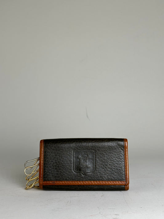 Vintage Celine Textured Leather Card Holder Black Brown Gold