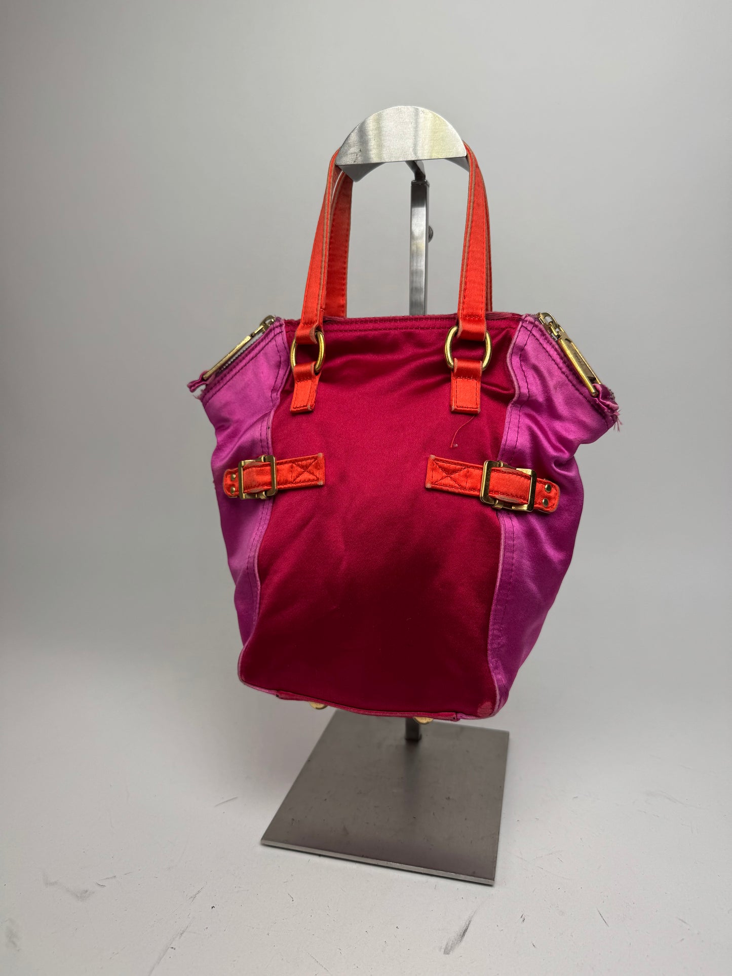 Vintage Yves Saint Laurent Velvet Leather Mini Handbag Pink Red Orange