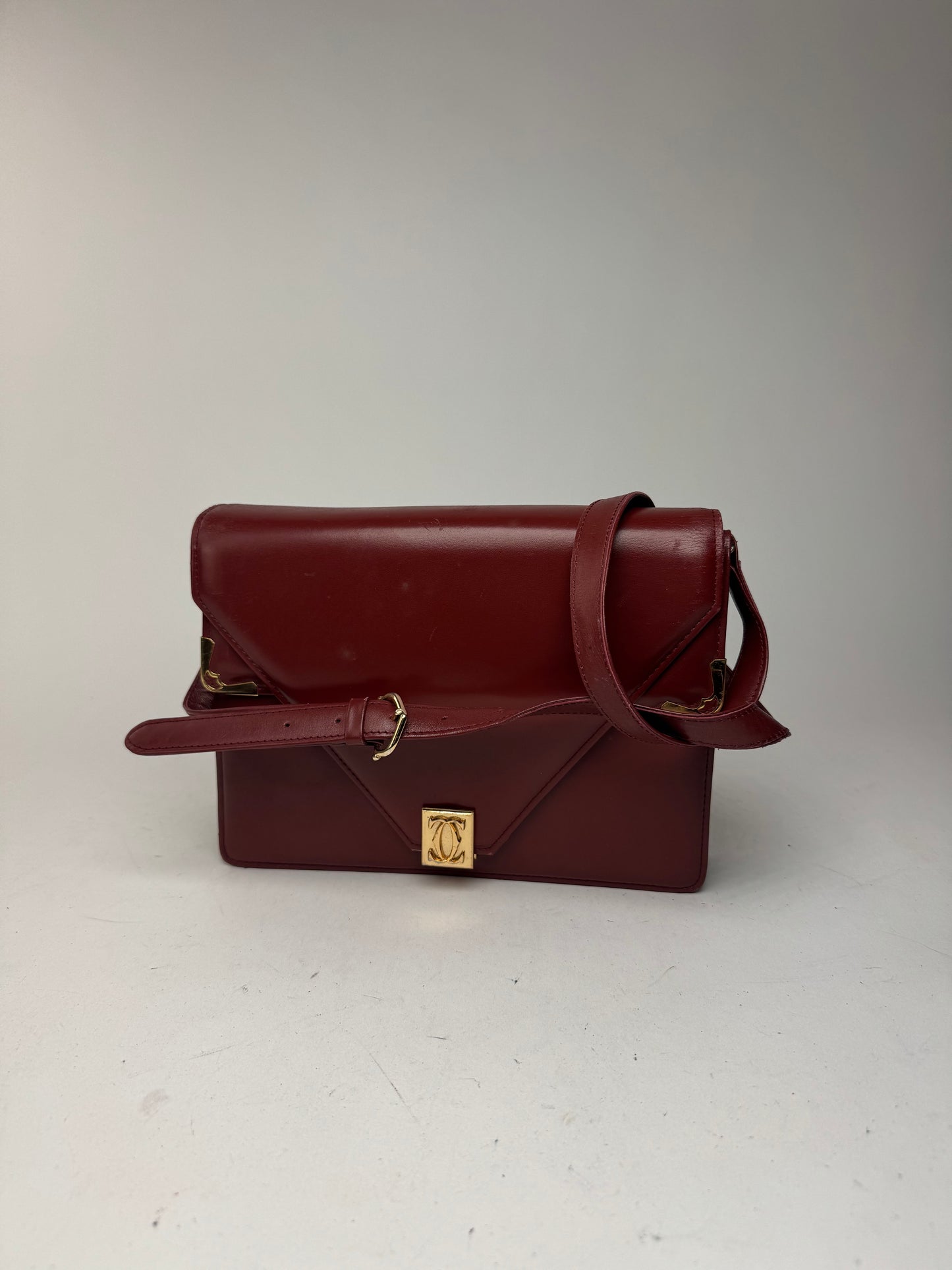 Vintage Cartier Crossbody Leather Bag Burgundy