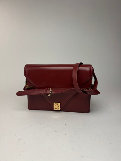 Vintage Cartier Crossbody Leather Bag Burgundy