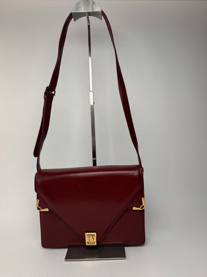 Vintage Cartier Crossbody Leather Bag Burgundy