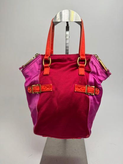 Vintage Yves Saint Laurent Velvet Leather Mini Handbag Pink Red Orange