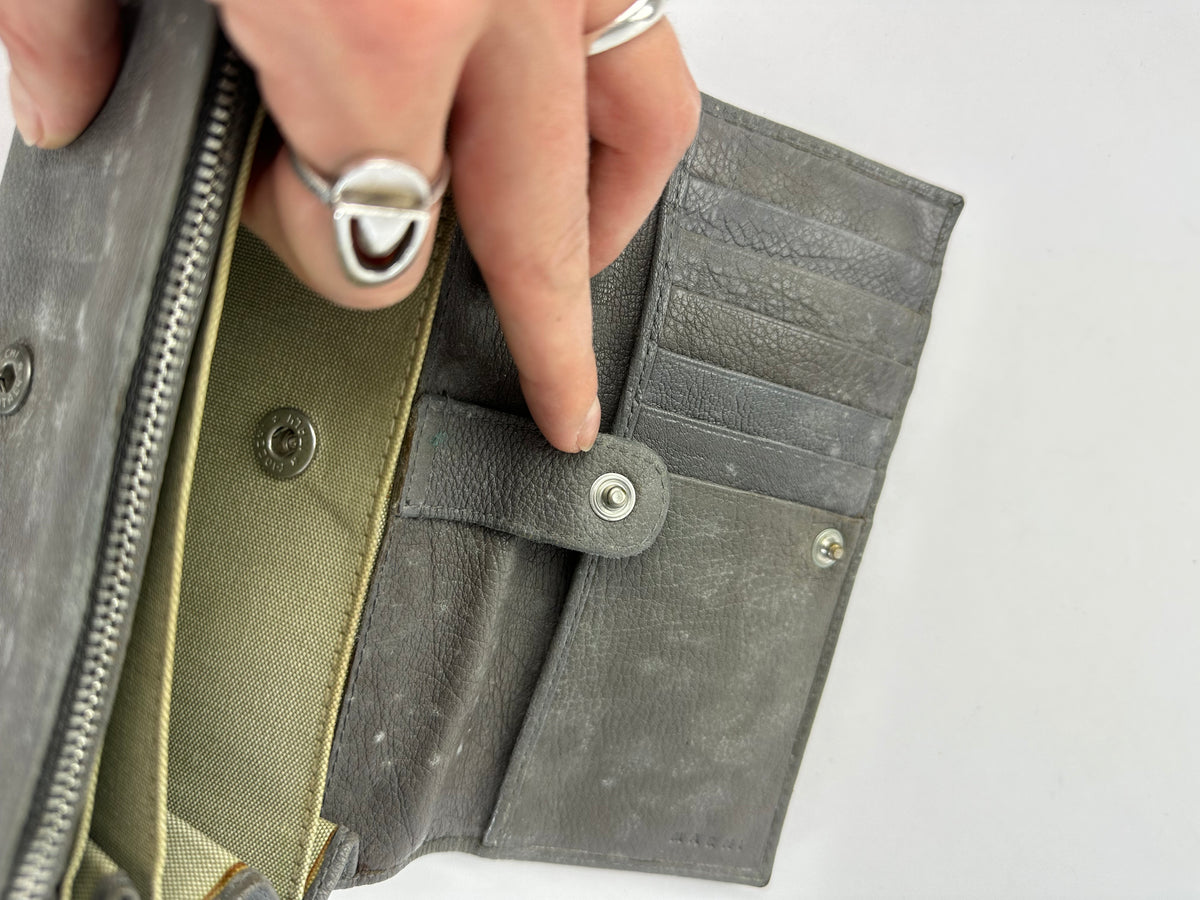 Vintage Marni Studded Leather Bifold Wallet Grey Brass